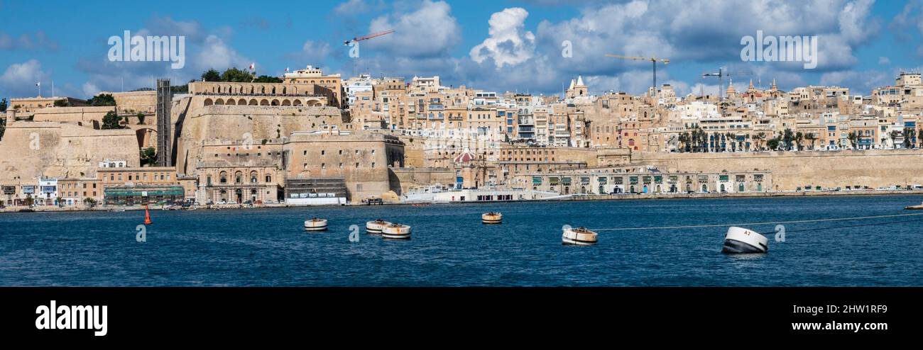 Malta, Valletta, city listed by UNESCO as Worlheritage, grand Harbour and the city view from the sea Stock Photo