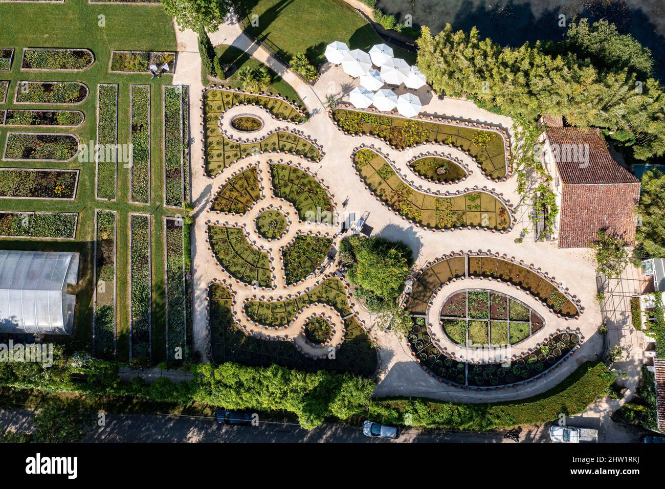 France, Lot et Garonne, Latour Marliac garden (aerial view) Stock Photo