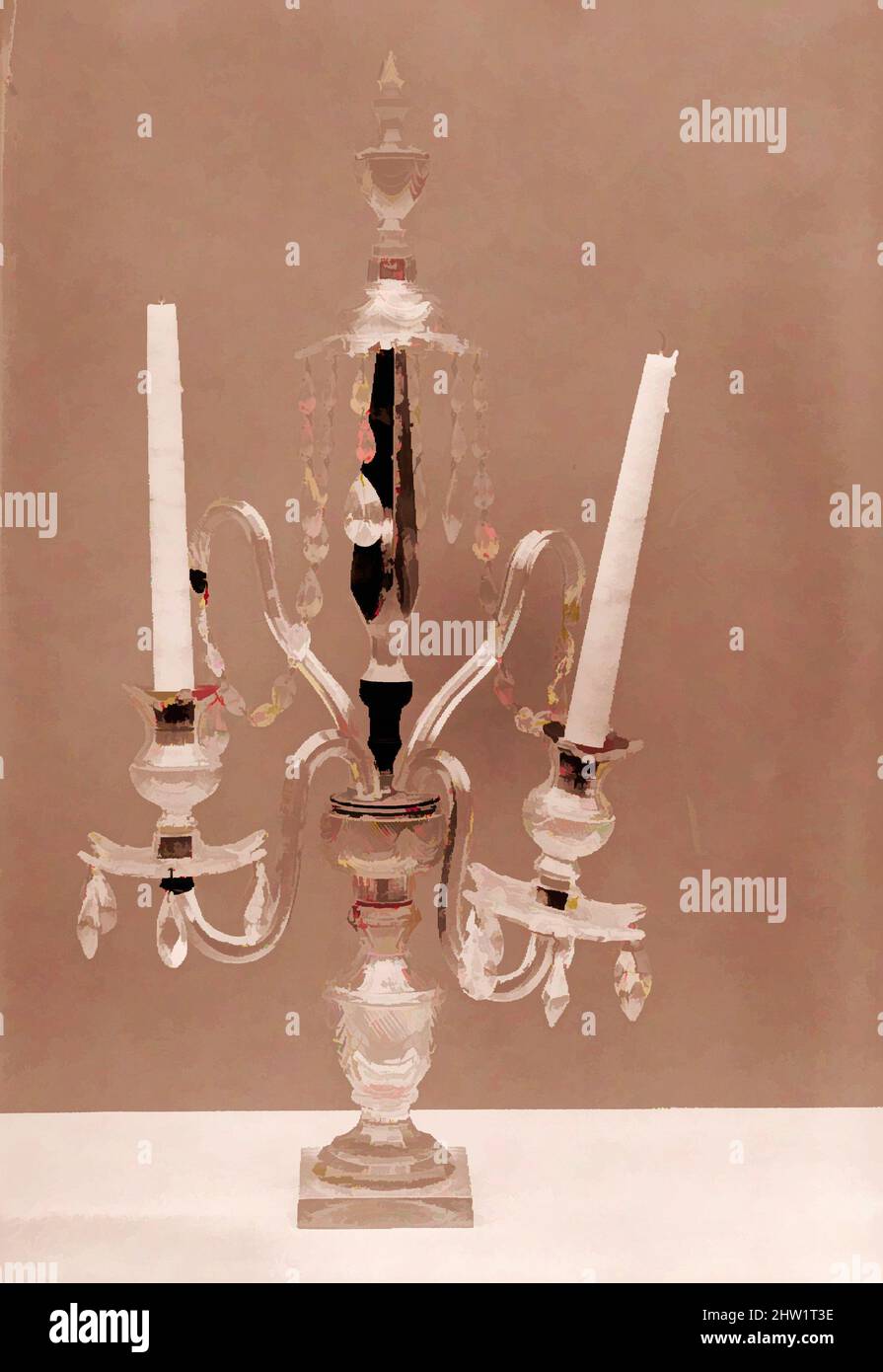 Art inspired by Candelabrum, ca. 1785, Made in England, British, Cut blown glass, H. 26 1/2 in. (67.3 cm), Glass, Classic works modernized by Artotop with a splash of modernity. Shapes, color and value, eye-catching visual impact on art. Emotions through freedom of artworks in a contemporary way. A timeless message pursuing a wildly creative new direction. Artists turning to the digital medium and creating the Artotop NFT Stock Photo