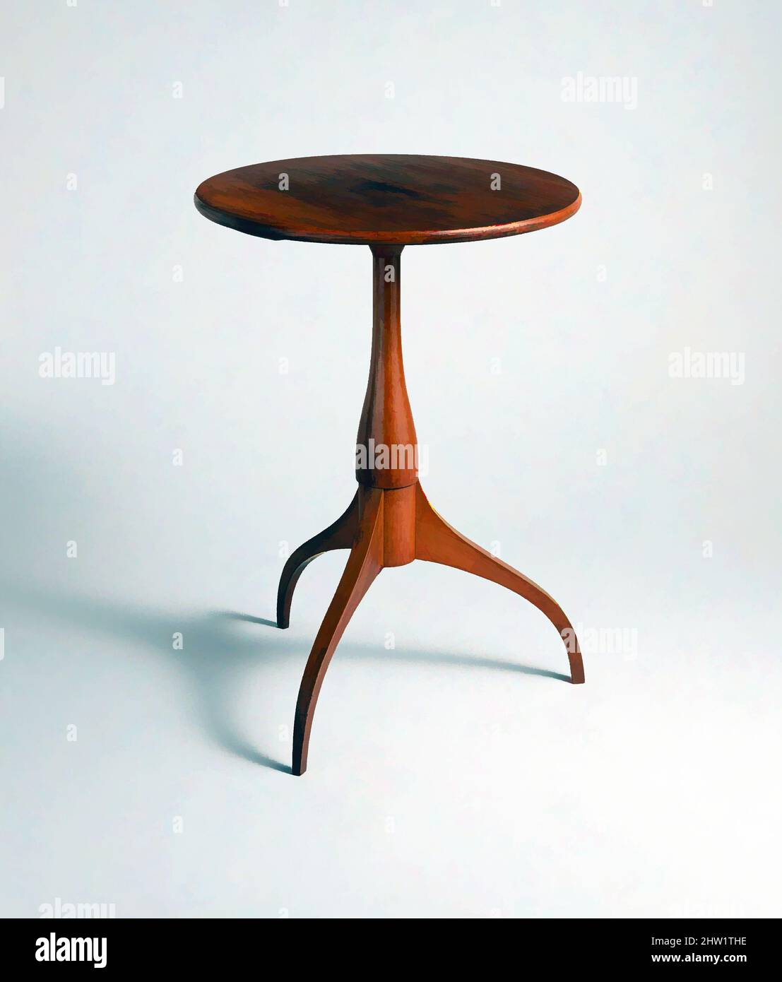 Art inspired by Candle Stand, 1800–1840, Made in New Lebanon, New York, United States, American, Shaker, Cherry, 25 1/2 x 18 x 18 in. (64.8 x 45.7 x 45.7 cm), Furniture, Although several similar stands exist, this example is one of the finest known. Note the elongated 'wine-bottle, Classic works modernized by Artotop with a splash of modernity. Shapes, color and value, eye-catching visual impact on art. Emotions through freedom of artworks in a contemporary way. A timeless message pursuing a wildly creative new direction. Artists turning to the digital medium and creating the Artotop NFT Stock Photo