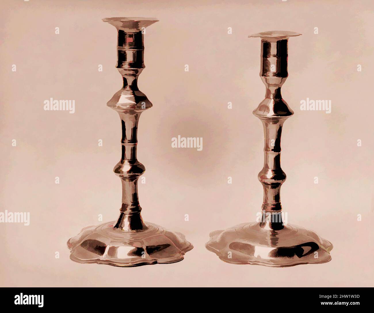 Art inspired by Candlestick, 1740–70, Probably made in England, Brass, H. 8 in. (20.3 cm), Metal, Classic works modernized by Artotop with a splash of modernity. Shapes, color and value, eye-catching visual impact on art. Emotions through freedom of artworks in a contemporary way. A timeless message pursuing a wildly creative new direction. Artists turning to the digital medium and creating the Artotop NFT Stock Photo