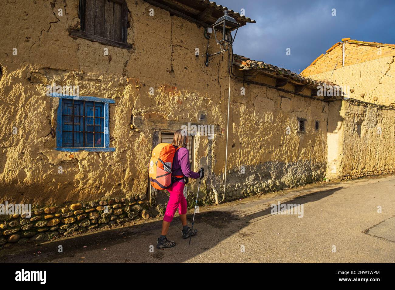Spain, Castile and Le?n, Villares de Orbigo, hike on the Camino Franc?s, Spanish route of the pilgrimage to Santiago de Compostela, listed as a UNESCO World Heritage Site Stock Photo