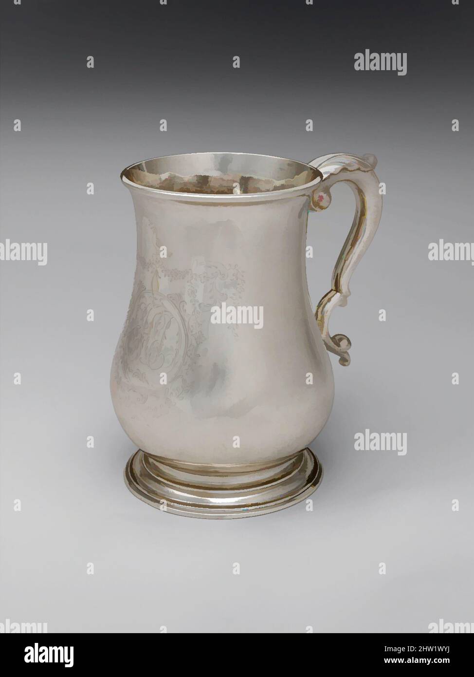 Art inspired by Cann, 1783, Made in Boston, Massachusetts, United States, American, Silver, Overall: 6 1/2 x 6 3/8 in. (16.5 x 16.2 cm); 22 oz. 6 dwt. (693 g), Silver, Paul Revere Jr. (American, Boston, Massachusetts 1734–1818 Boston, Massachusetts), Cann, a term used interchangeably, Classic works modernized by Artotop with a splash of modernity. Shapes, color and value, eye-catching visual impact on art. Emotions through freedom of artworks in a contemporary way. A timeless message pursuing a wildly creative new direction. Artists turning to the digital medium and creating the Artotop NFT Stock Photo