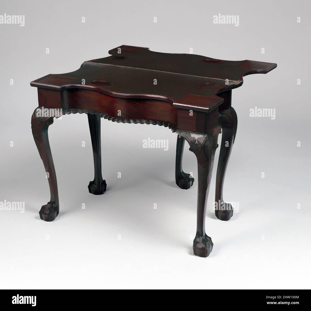 Art inspired by Card Table, 1760–90, Made in New York, New York, United States, American, Mahogany, white oak, tulip poplar, white pine, 27 7/8 x 35 x 17 3/4 in. (70.8 x 88.9 x 45.1 cm), Furniture, The most sophisticated New York Chippendale-style card tables have serpentine sides, Classic works modernized by Artotop with a splash of modernity. Shapes, color and value, eye-catching visual impact on art. Emotions through freedom of artworks in a contemporary way. A timeless message pursuing a wildly creative new direction. Artists turning to the digital medium and creating the Artotop NFT Stock Photo