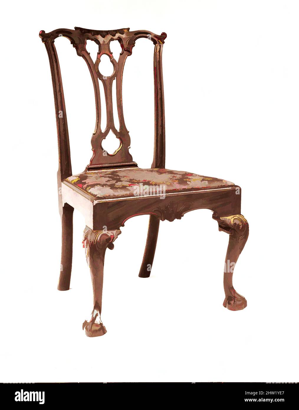 Art inspired by Side chair, 1760–90, Made in Philadelphia, Pennsylvania, United States, American, Mahogany, northern white cedar, yellow pine, 38 3/4 x 22 3/8 x 21 1/2 in. (98.4 x 56.8 x 54.6 cm), Furniture, Chairs with trefoil-pierced splats enjoyed great popularity in Philadelphia, Classic works modernized by Artotop with a splash of modernity. Shapes, color and value, eye-catching visual impact on art. Emotions through freedom of artworks in a contemporary way. A timeless message pursuing a wildly creative new direction. Artists turning to the digital medium and creating the Artotop NFT Stock Photo
