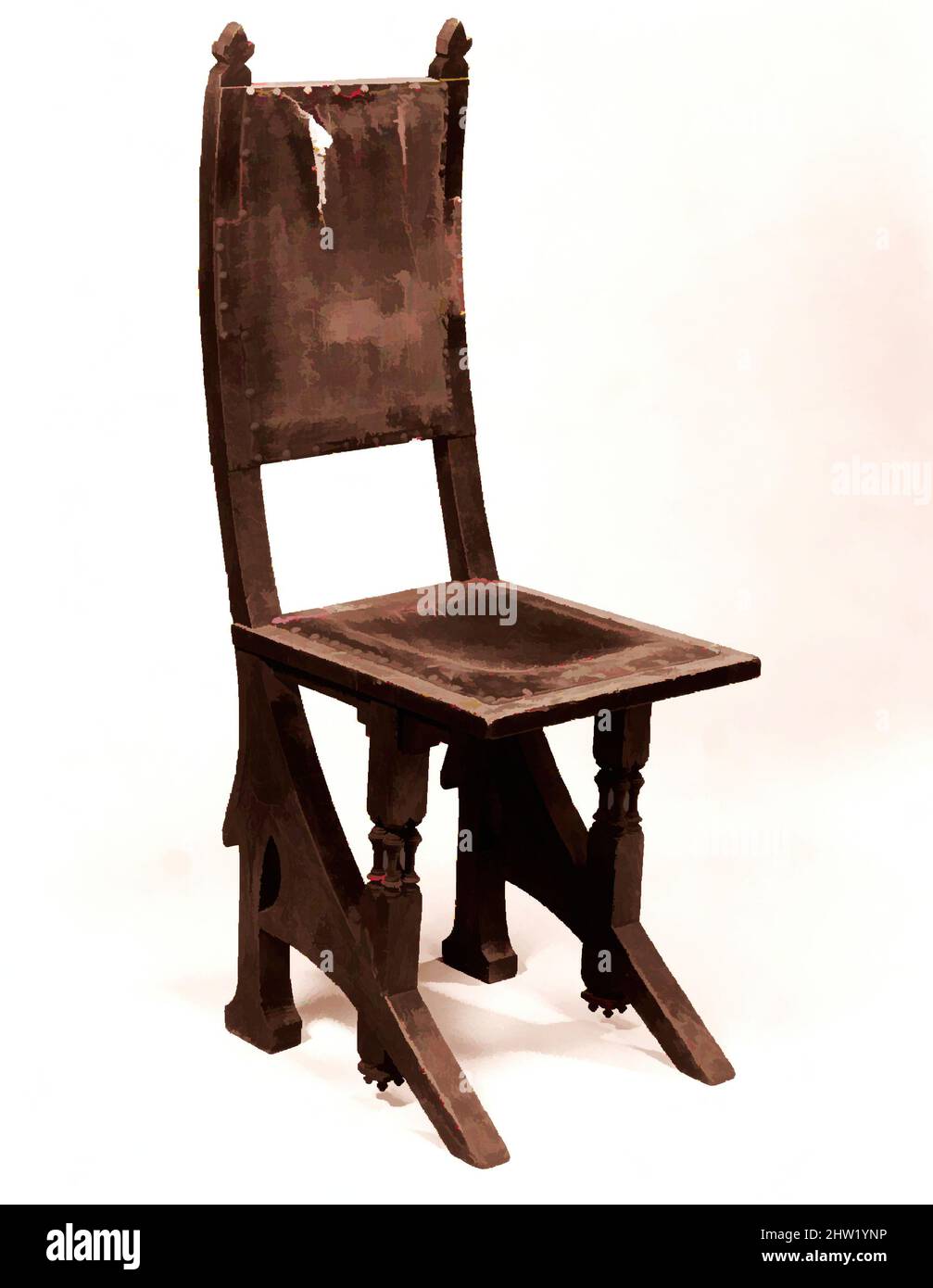 Art inspired by Chair, 1890–1905, American, Oak, 42 x 14 5/8 x 18 in. (106.7 x 37.1 x 45.7 cm), Furniture, Carlo Bugatti (Italian, Milan 1855–1940 Molsheim, Classic works modernized by Artotop with a splash of modernity. Shapes, color and value, eye-catching visual impact on art. Emotions through freedom of artworks in a contemporary way. A timeless message pursuing a wildly creative new direction. Artists turning to the digital medium and creating the Artotop NFT Stock Photo