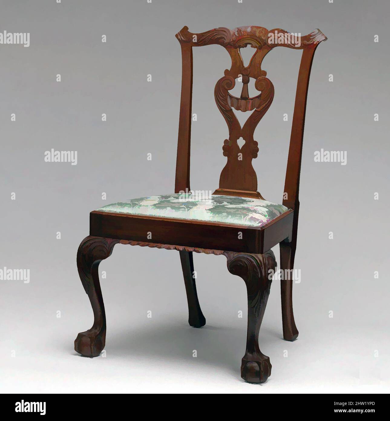 Art inspired by Side Chair, 1765–75, Made in New York, United States, American, Mahogany, sweet gum, 38 7/8 x 24 1/4 x 22 1/4 in. (98.7 x 61.6 x 56.5 cm), Furniture, Typical New York features, such as the carved tassel-and-ruffle design in the splat, the gadrooned seat rail, and the, Classic works modernized by Artotop with a splash of modernity. Shapes, color and value, eye-catching visual impact on art. Emotions through freedom of artworks in a contemporary way. A timeless message pursuing a wildly creative new direction. Artists turning to the digital medium and creating the Artotop NFT Stock Photo