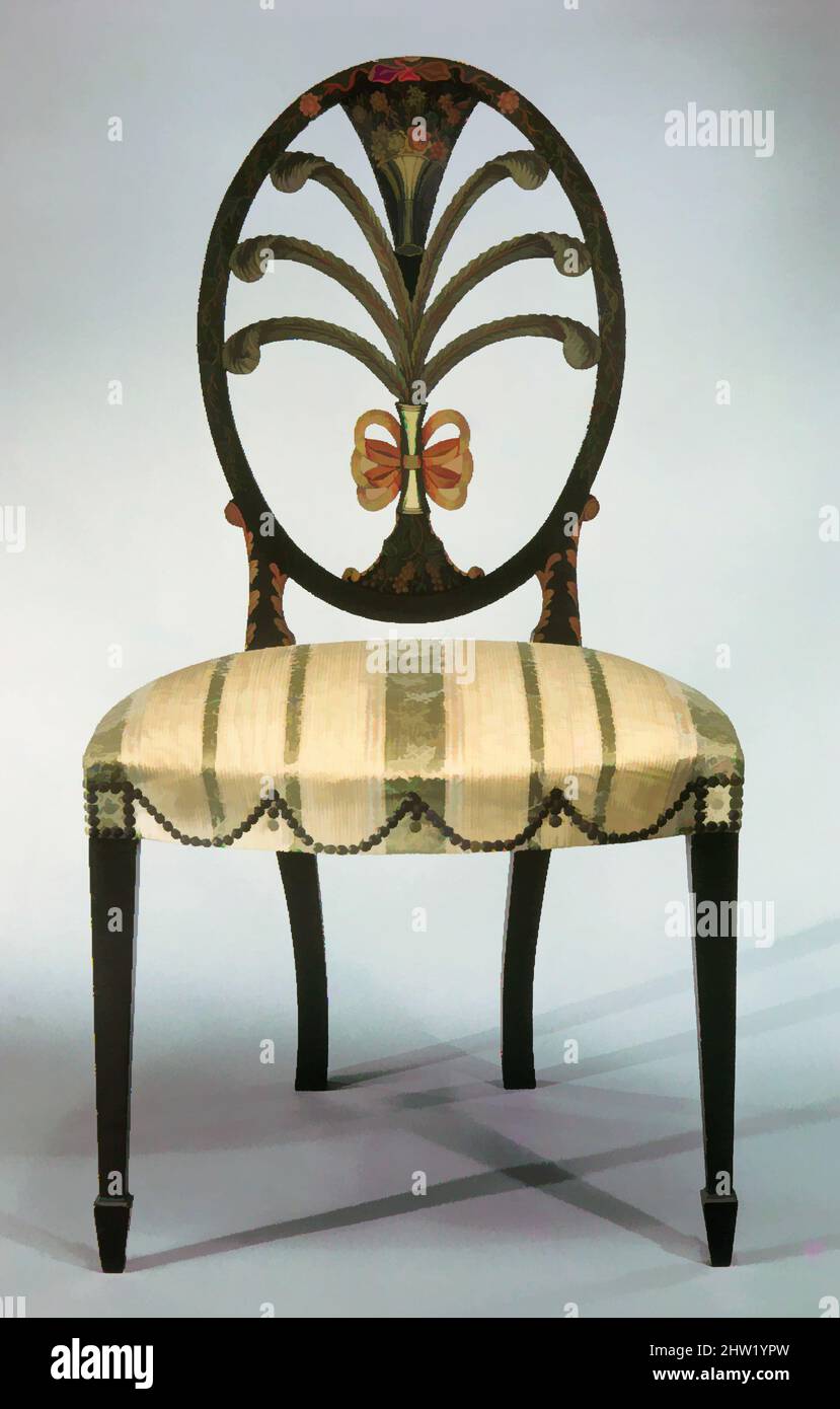 Art inspired by Pair of side chairs, 1795–1800, Made in Philadelphia, Pennsylvania, United States, American, Painted maple with white pine, 38 1/2 x 21 1/2 x 18 1/2 in. (97.8 x 54.6 x 47 cm), Furniture, The design for this oval-back chair was based on an engraving in George Hepplewhite, Classic works modernized by Artotop with a splash of modernity. Shapes, color and value, eye-catching visual impact on art. Emotions through freedom of artworks in a contemporary way. A timeless message pursuing a wildly creative new direction. Artists turning to the digital medium and creating the Artotop NFT Stock Photo