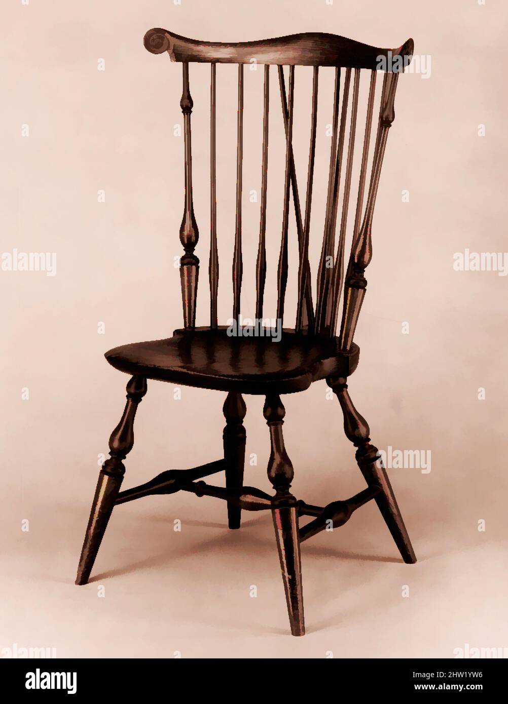 Art inspired by Side Chair, 1900–1925, Made in Framingham, Massachusetts, United States, American, Pine, cherry, ash, 40 3/4 x 25 x 19 1/4 in. (103.5 x 63.5 x 48.9 cm), Furniture, Wallace Nutting (American, Rockbottom, Massachusetts 1861–1941 Framingham, Massachusetts, Classic works modernized by Artotop with a splash of modernity. Shapes, color and value, eye-catching visual impact on art. Emotions through freedom of artworks in a contemporary way. A timeless message pursuing a wildly creative new direction. Artists turning to the digital medium and creating the Artotop NFT Stock Photo