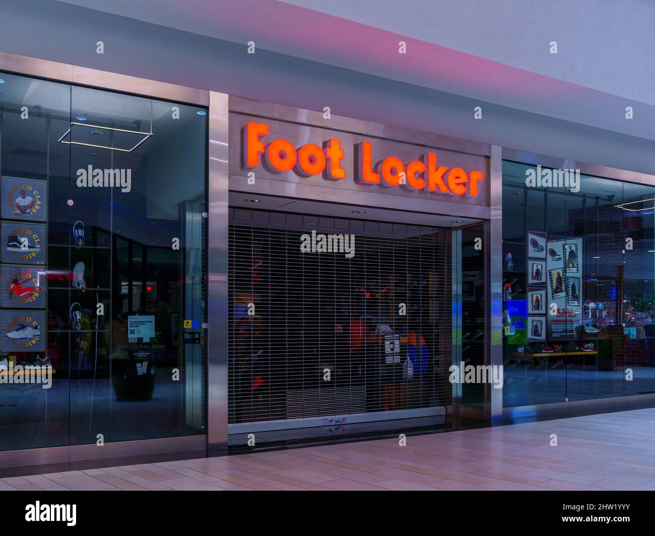 New Hartford, New York - Mar 1, 2022: Closeup View of FOOT LOCKER Storefront inside Sangertown Mall. Stock Photo