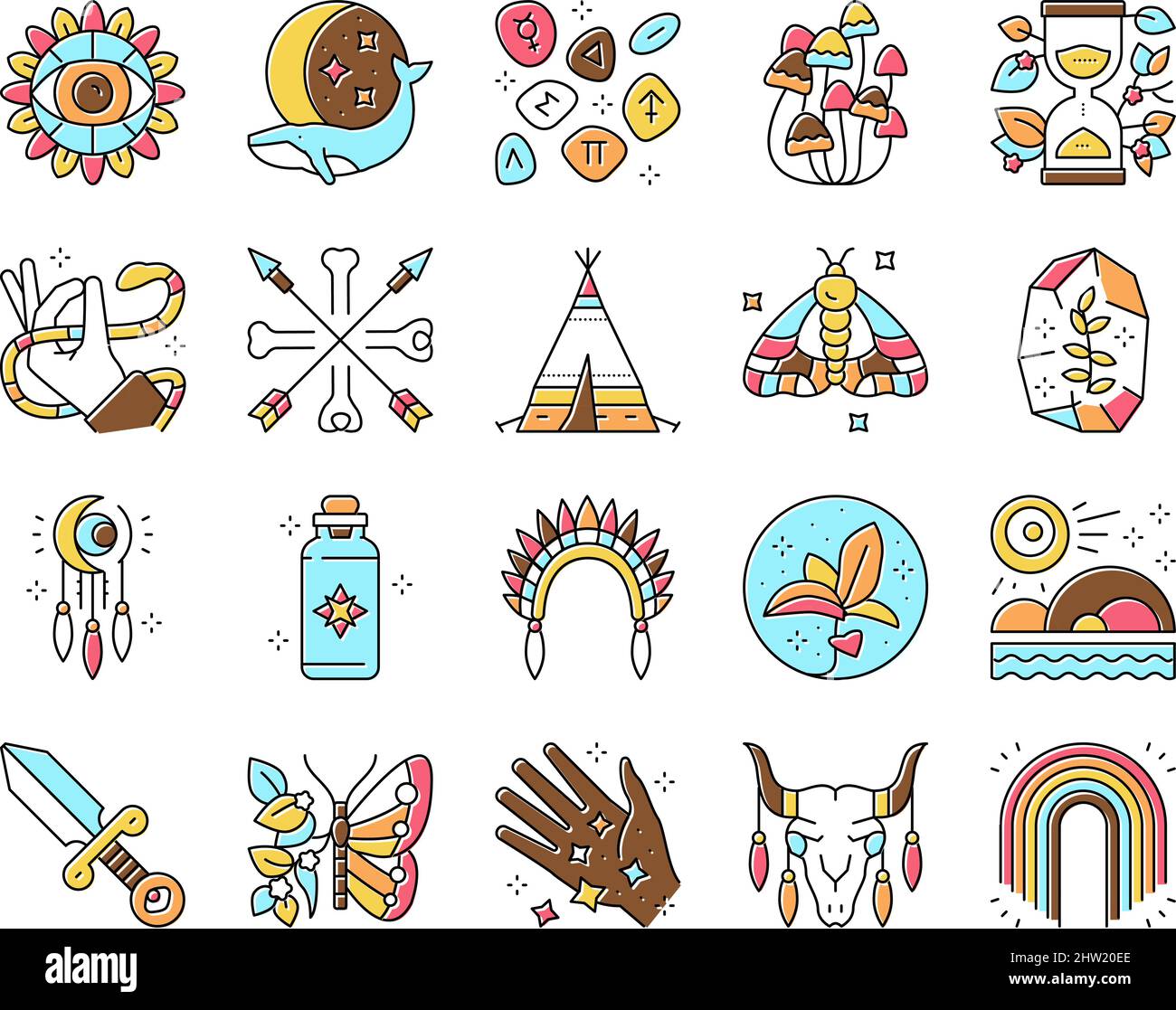 Boho Style Decoration Collection Icons Set Vector Stock Vector Image ...