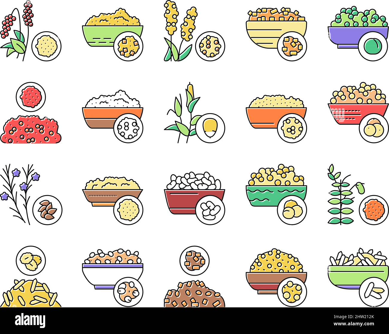 Groats Natural Food Collection Icons Set Vector Stock Vector Image ...