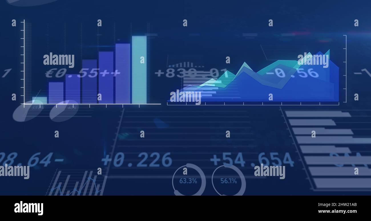 Digital image of digital interface with data processing against blue ...