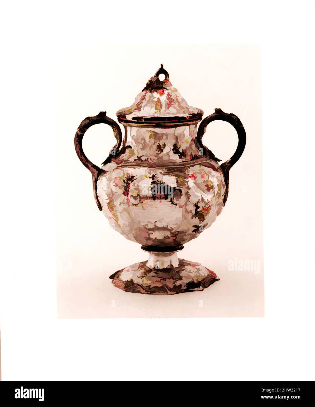 Art inspired by Sugar Bowl, 1850, Made in New York, New York, United States, American, Silver, Overall: 8 15/16 x 7 1/8 x 5 5/16 in. (22.7 x 18.1 x 13.5 cm); 25 oz. (776.9 g), Silver, John C. Moore (ca. 1802–1874), In 1850, Marshall Lefferts, president of the New York and New England, Classic works modernized by Artotop with a splash of modernity. Shapes, color and value, eye-catching visual impact on art. Emotions through freedom of artworks in a contemporary way. A timeless message pursuing a wildly creative new direction. Artists turning to the digital medium and creating the Artotop NFT Stock Photo