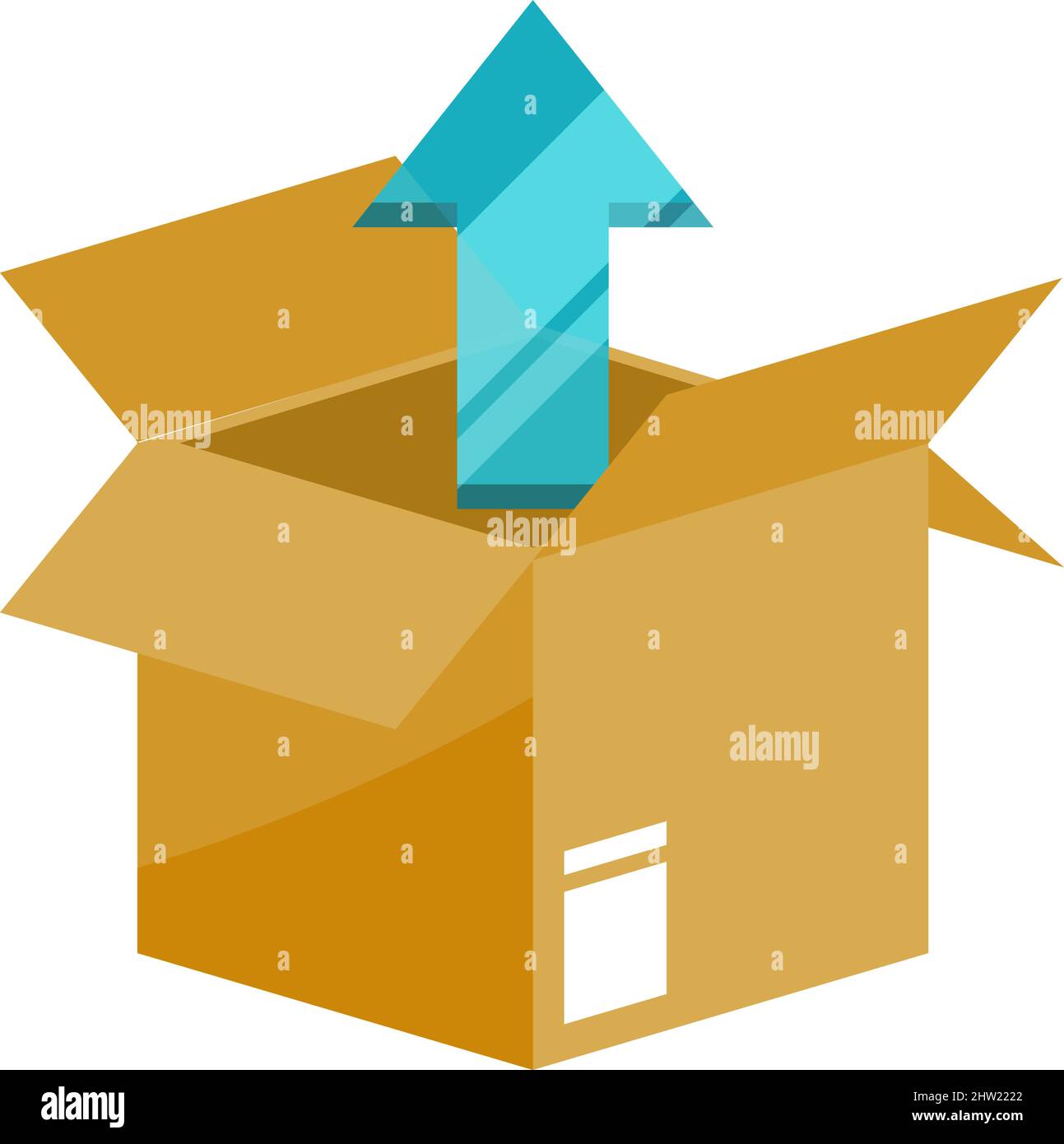 Cardboard box with up arrow. Unpacking cargo container Stock Vector