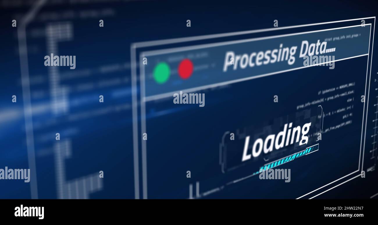 Image of data processing with loading bar on blue background Stock ...