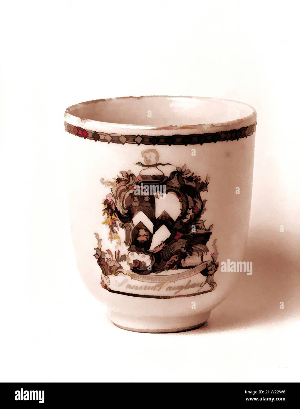 Art inspired by Cup, 1736–95, Made in China, Chinese, Porcelain, H. 2 1/2 in. (6.4 cm); Diam. 2 1/4 in. (5.7 cm), Ceramics, Classic works modernized by Artotop with a splash of modernity. Shapes, color and value, eye-catching visual impact on art. Emotions through freedom of artworks in a contemporary way. A timeless message pursuing a wildly creative new direction. Artists turning to the digital medium and creating the Artotop NFT Stock Photo