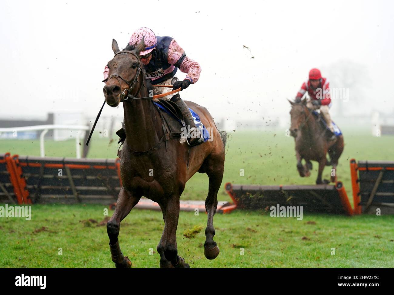 Come On Gruff ridden by jockey Jonathan Burke on their way to winning the Wye Valley Brewery Novices’ Handicap Hurdle at Ludlow Racecourse. Picture date: Thursday March 3, 2022. Stock Photo