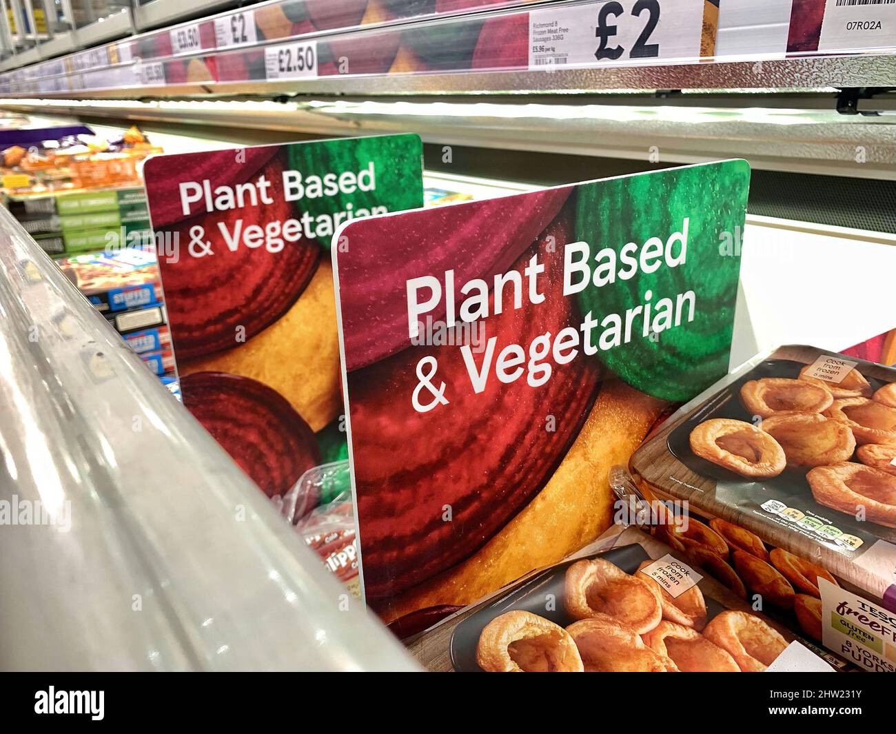 Closeup of the plantbased and vegetarian chilled food section in a