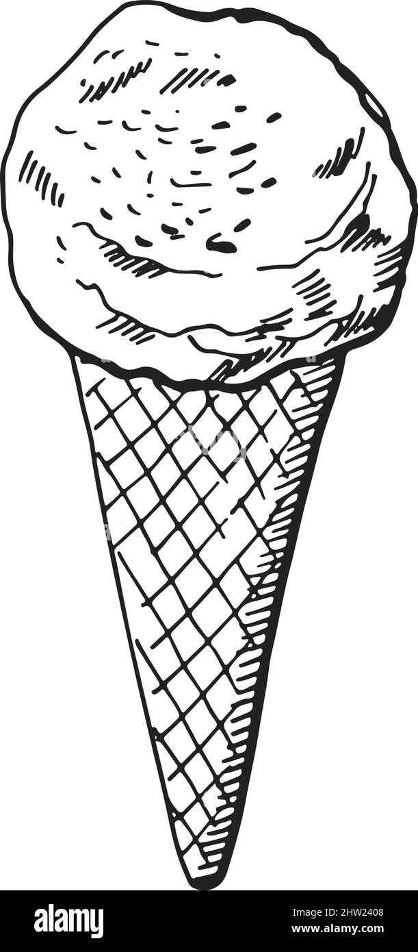 Ice cream cone. Frozen scoop in waffle sketch Stock Vector Image & Art ...