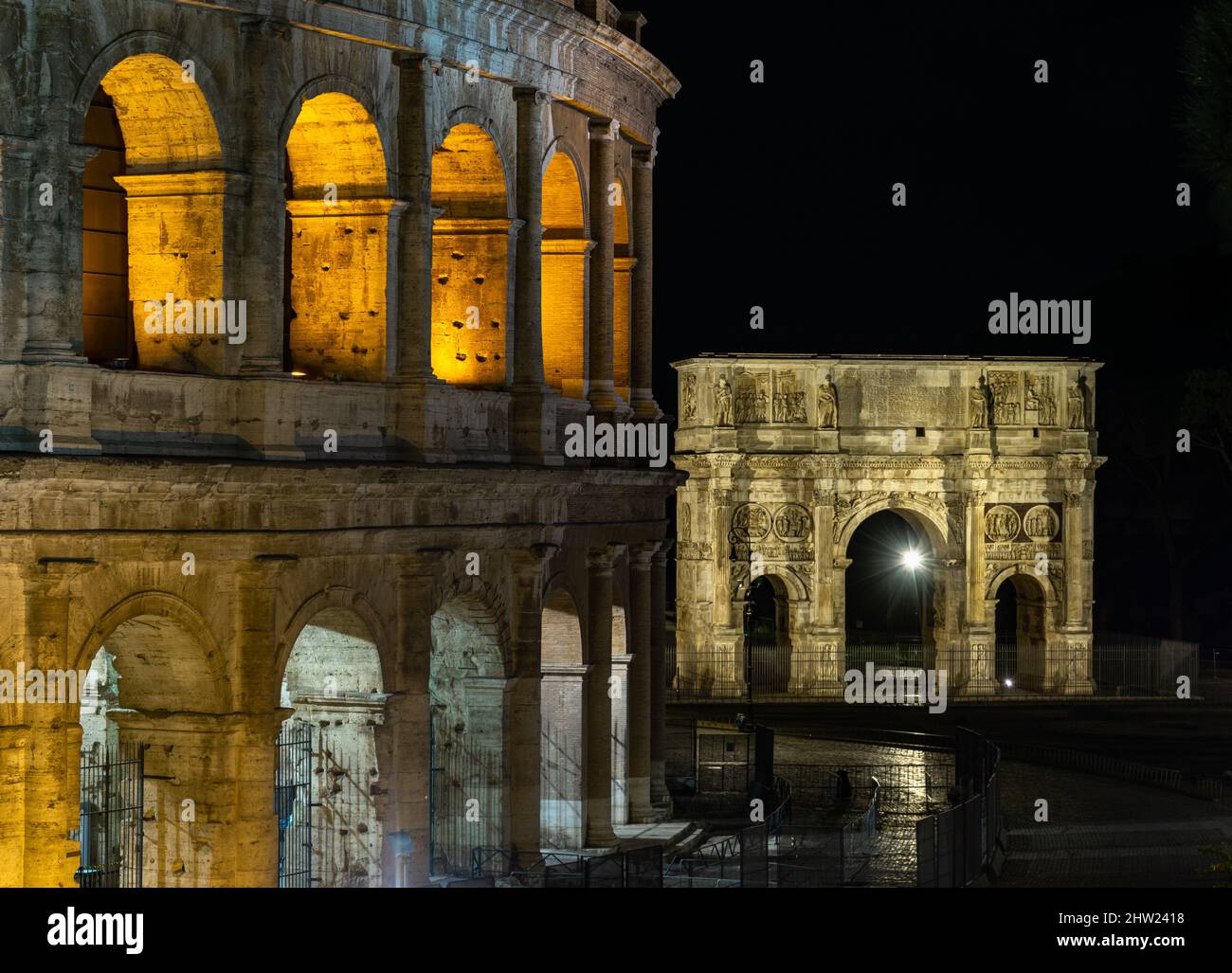 Colosseum and Arch of Constantine, Roma Stock Photo