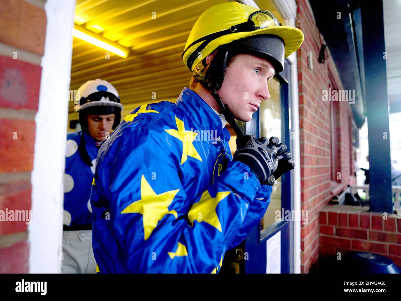 Jockey Daniel Hiskett prior to competing in the Wye Valley Brewery Novicesâ€™ Handicap Hurdle at Ludlow Racecourse. Picture date: Thursday March 3, 2022. Stock Photo