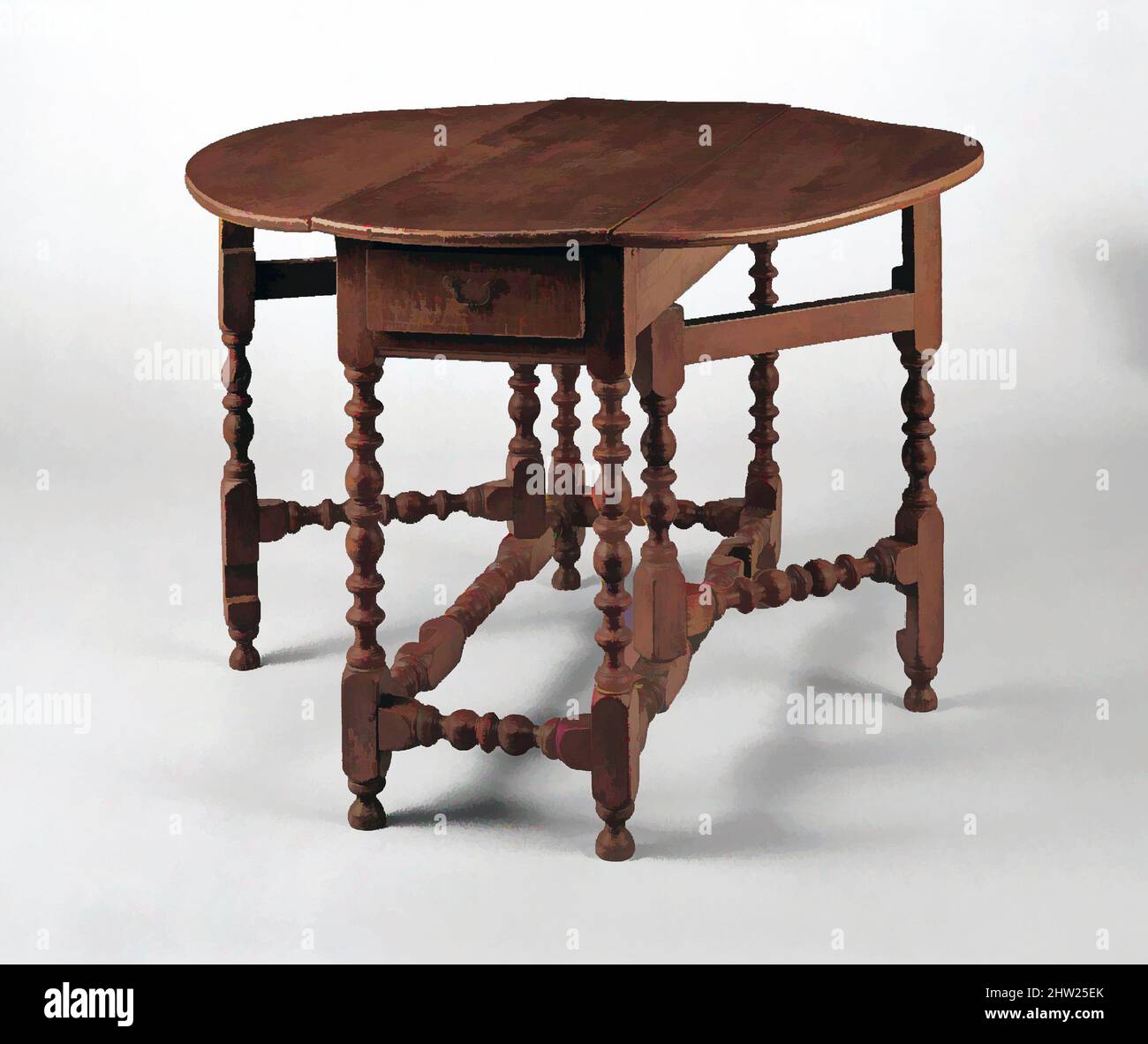 Art inspired by Drop-leaf Table, 1700–1730, Made in United States, American, Maple, 29 1/4 x 42 3/4 x 42 3/4 in. (74.3 x 108.6 x 108.6 cm), Furniture, Classic works modernized by Artotop with a splash of modernity. Shapes, color and value, eye-catching visual impact on art. Emotions through freedom of artworks in a contemporary way. A timeless message pursuing a wildly creative new direction. Artists turning to the digital medium and creating the Artotop NFT Stock Photo