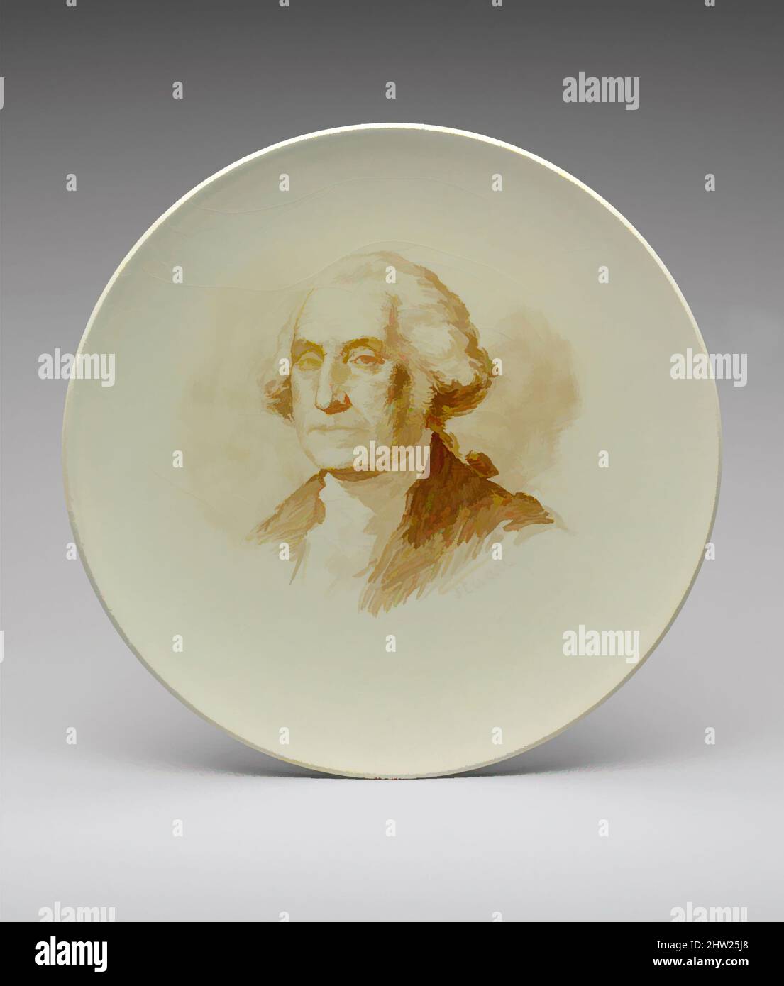 Art inspired by George Washington, 1840–83, Made in France, French, Faience, Diam. 8 3/4 in. (22.2 cm), Ceramics, After Gilbert Stuart (American, North Kingston, Rhode Island 1755–1828 Boston, Massachusetts, Classic works modernized by Artotop with a splash of modernity. Shapes, color and value, eye-catching visual impact on art. Emotions through freedom of artworks in a contemporary way. A timeless message pursuing a wildly creative new direction. Artists turning to the digital medium and creating the Artotop NFT Stock Photo