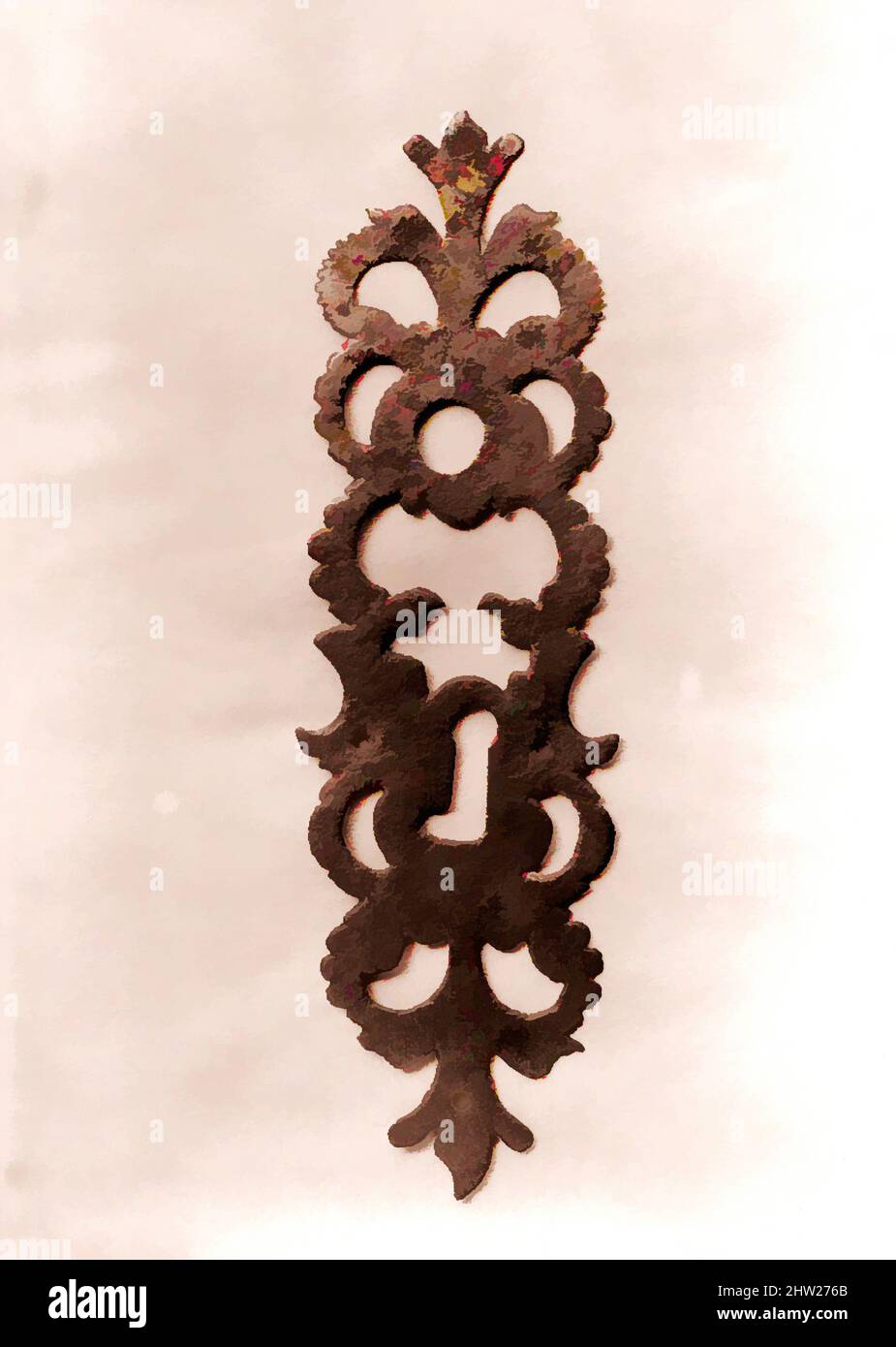 Art inspired by Escutcheon, 1730–70, Made in Pennsylvania, United States, American, Wrought iron, H. 8 9/16 in. (21.7 cm), Metal, Classic works modernized by Artotop with a splash of modernity. Shapes, color and value, eye-catching visual impact on art. Emotions through freedom of artworks in a contemporary way. A timeless message pursuing a wildly creative new direction. Artists turning to the digital medium and creating the Artotop NFT Stock Photo