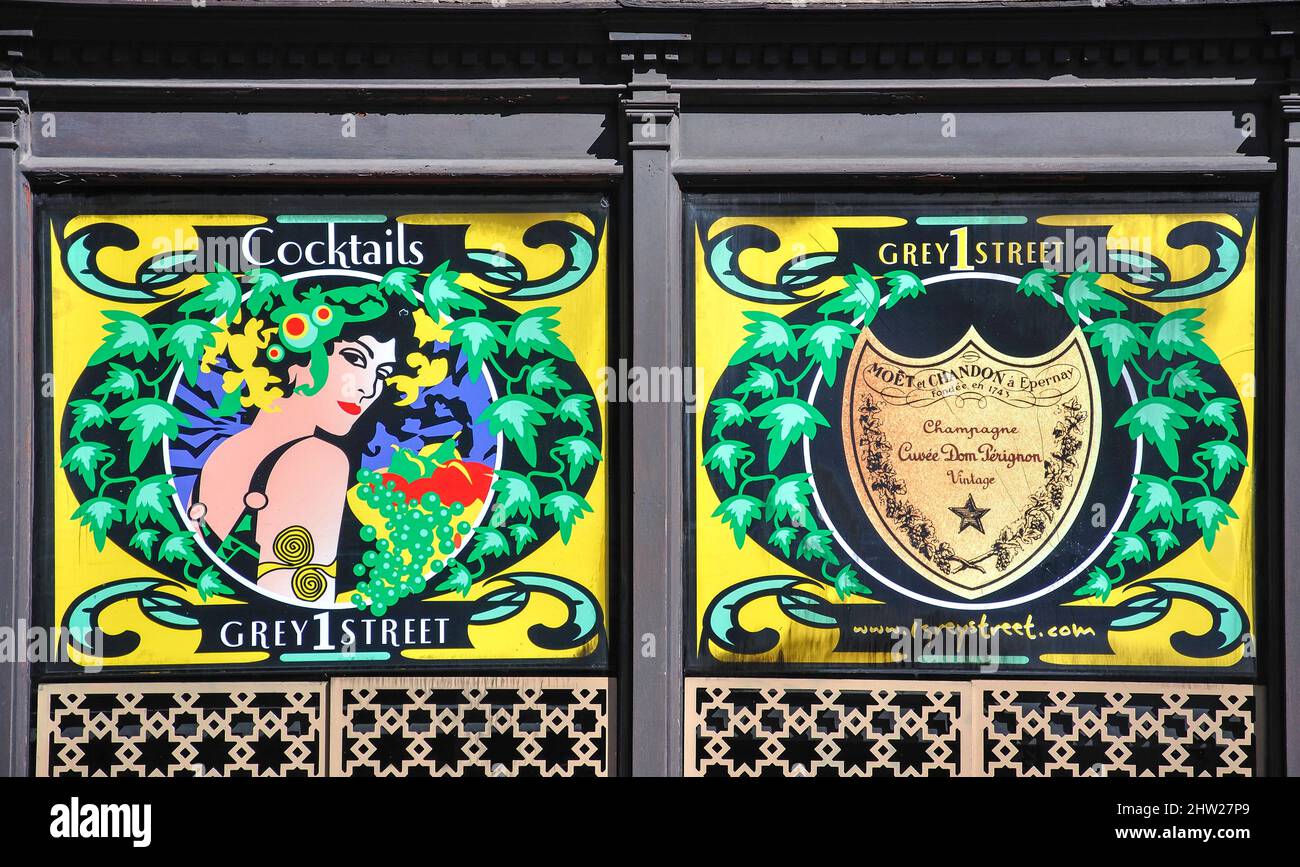 '1 Grey Street' cocktail bar sign, Grey Street, Newcastle upon Tyne, Tyne and Wear, England, United Kingdom Stock Photo