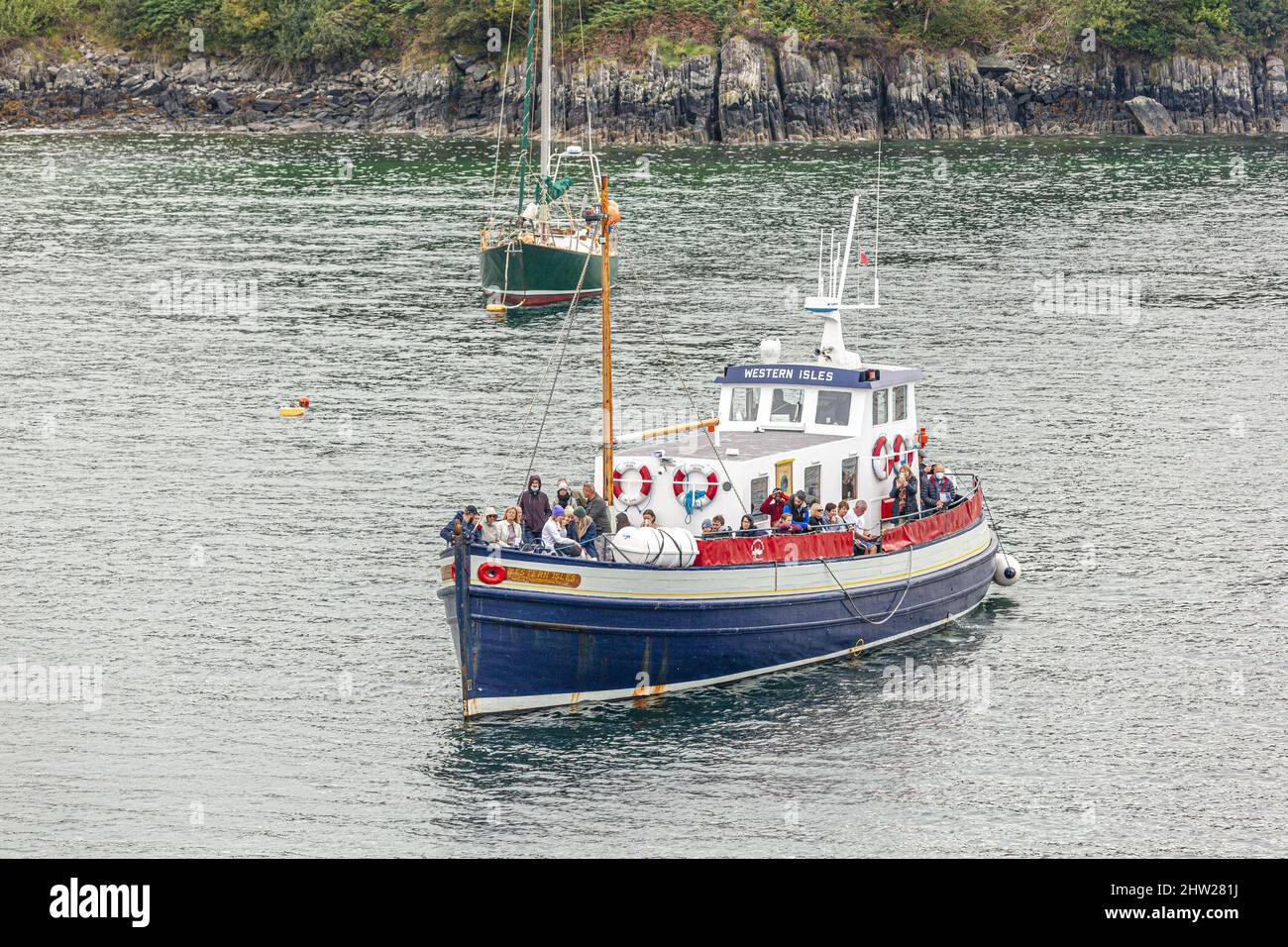 A MV Western Isles cruise leaving the harbour at Mallaig, Highland, Scotland UK Stock Photo