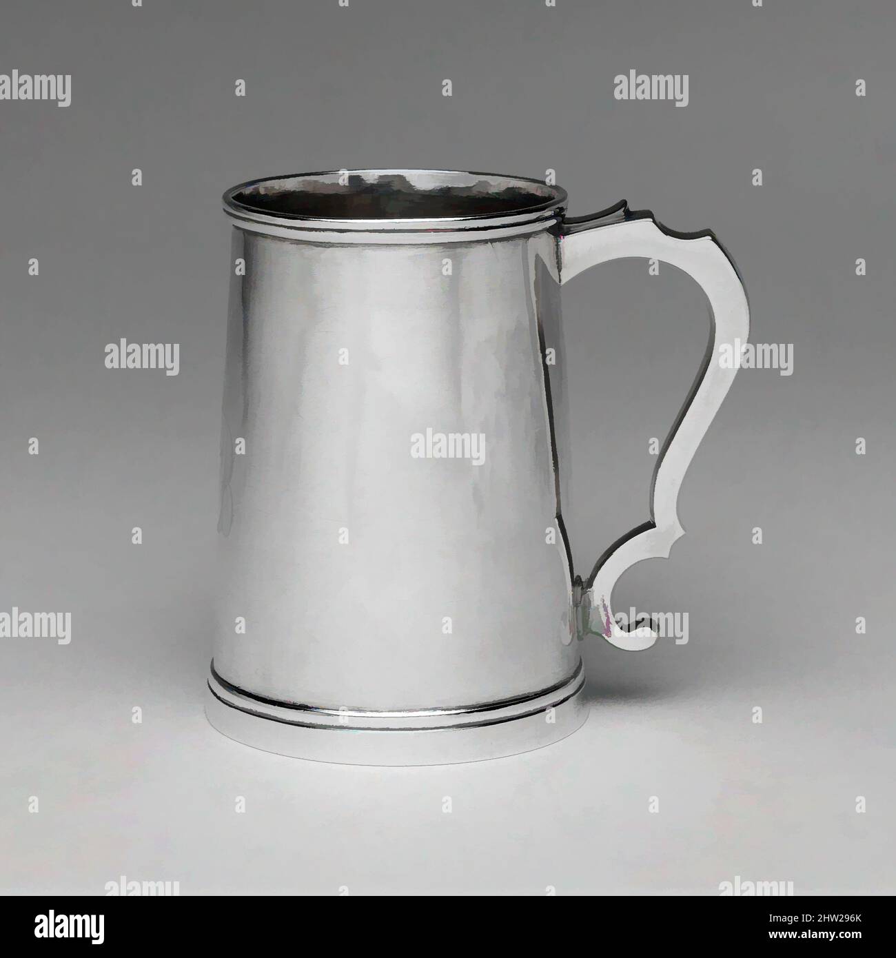 Art inspired by Mug, 1825–50, Made in Newburyport, Massachusetts, United States, American, Silver, Overall: 5 3/16 x 5 3/8 in. (13.2 x 13.7 cm); 14 oz. 9 dwt. (449.1 g), Silver, William Moulton, IV (1772–1861, Classic works modernized by Artotop with a splash of modernity. Shapes, color and value, eye-catching visual impact on art. Emotions through freedom of artworks in a contemporary way. A timeless message pursuing a wildly creative new direction. Artists turning to the digital medium and creating the Artotop NFT Stock Photo