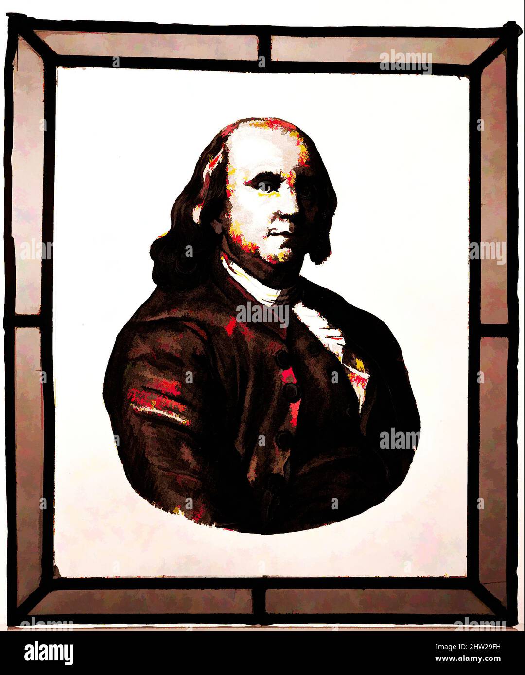 Art inspired by Portrait of Benjamin Franklin, 1800–1883, Probably made in France, Painted glass, 11 3/8 x 9 1/2 in. (28.9 x 24.1 cm), Glass, Classic works modernized by Artotop with a splash of modernity. Shapes, color and value, eye-catching visual impact on art. Emotions through freedom of artworks in a contemporary way. A timeless message pursuing a wildly creative new direction. Artists turning to the digital medium and creating the Artotop NFT Stock Photo
