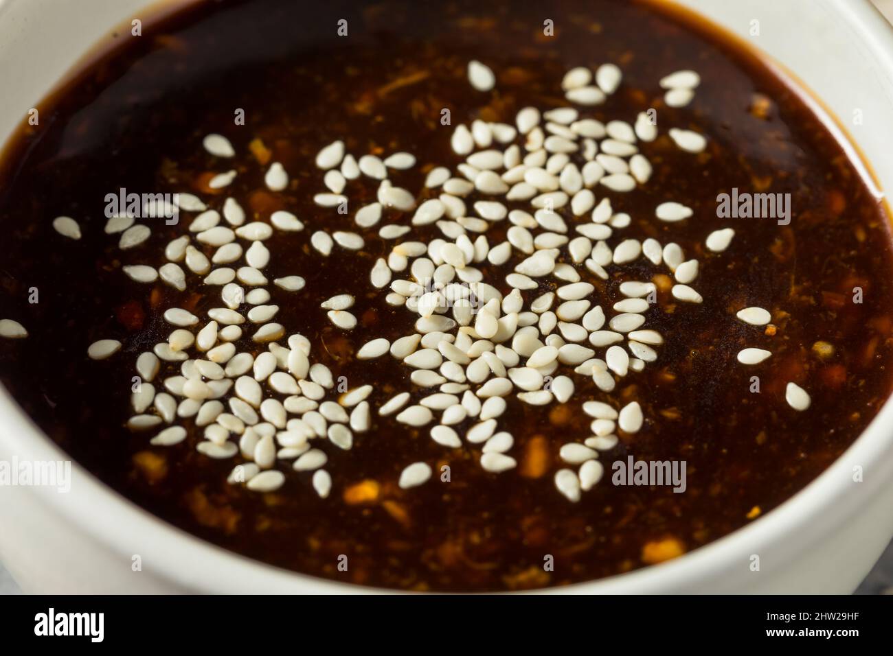 Savory Homemade Chinese Dipping Sauce with Soy and Sesame Stock Photo