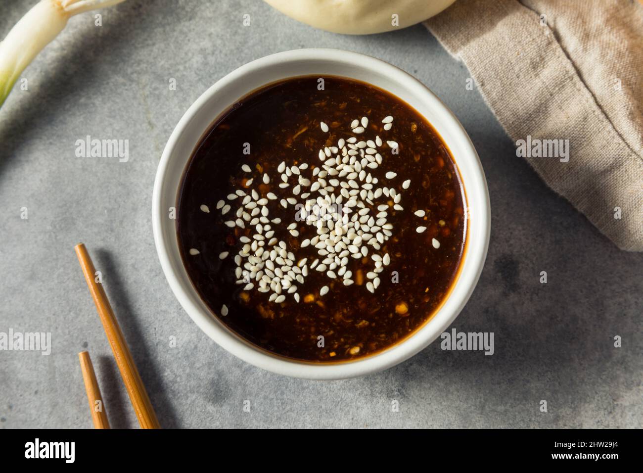 Savory Homemade Chinese Dipping Sauce with Soy and Sesame Stock Photo ...