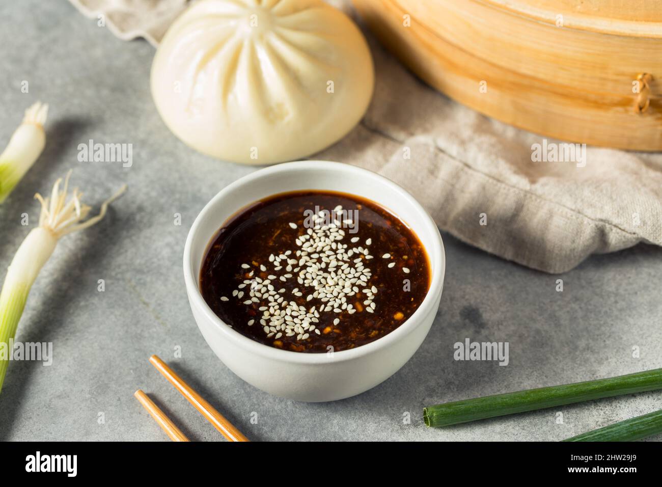 Savory Homemade Chinese Dipping Sauce with Soy and Sesame Stock Photo ...