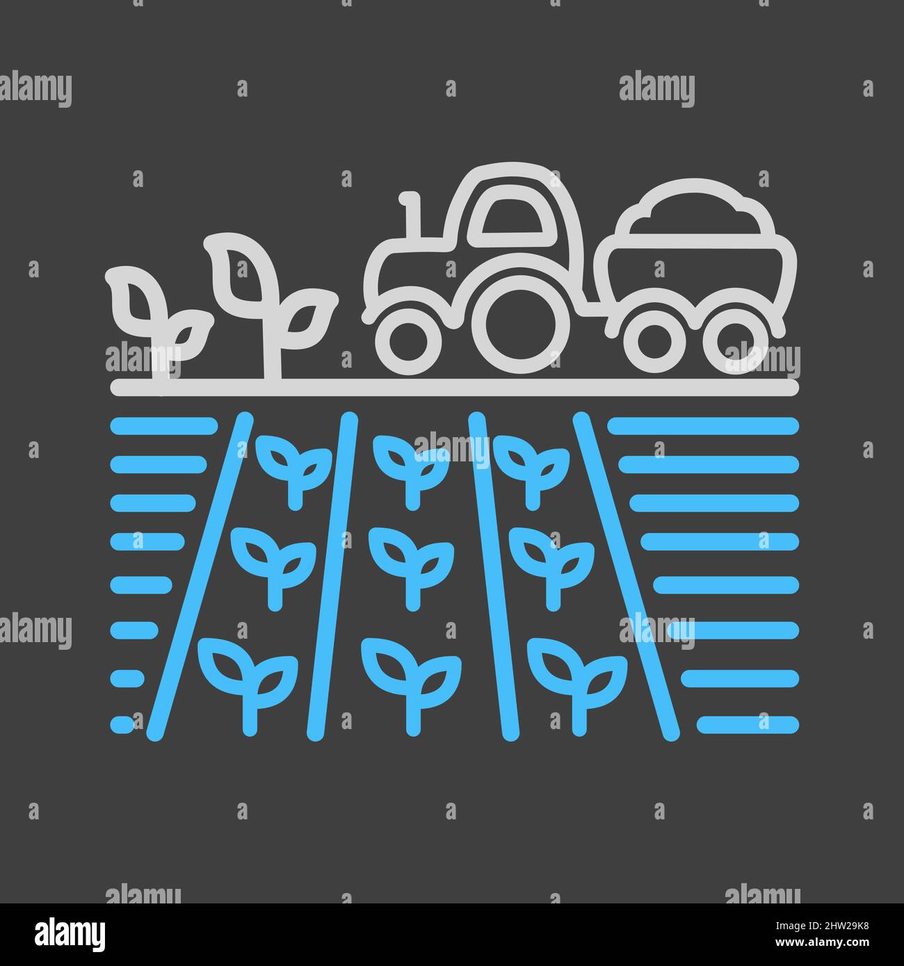 Tractor on field harvest seedling flat icon. Agriculture sign. Graph ...