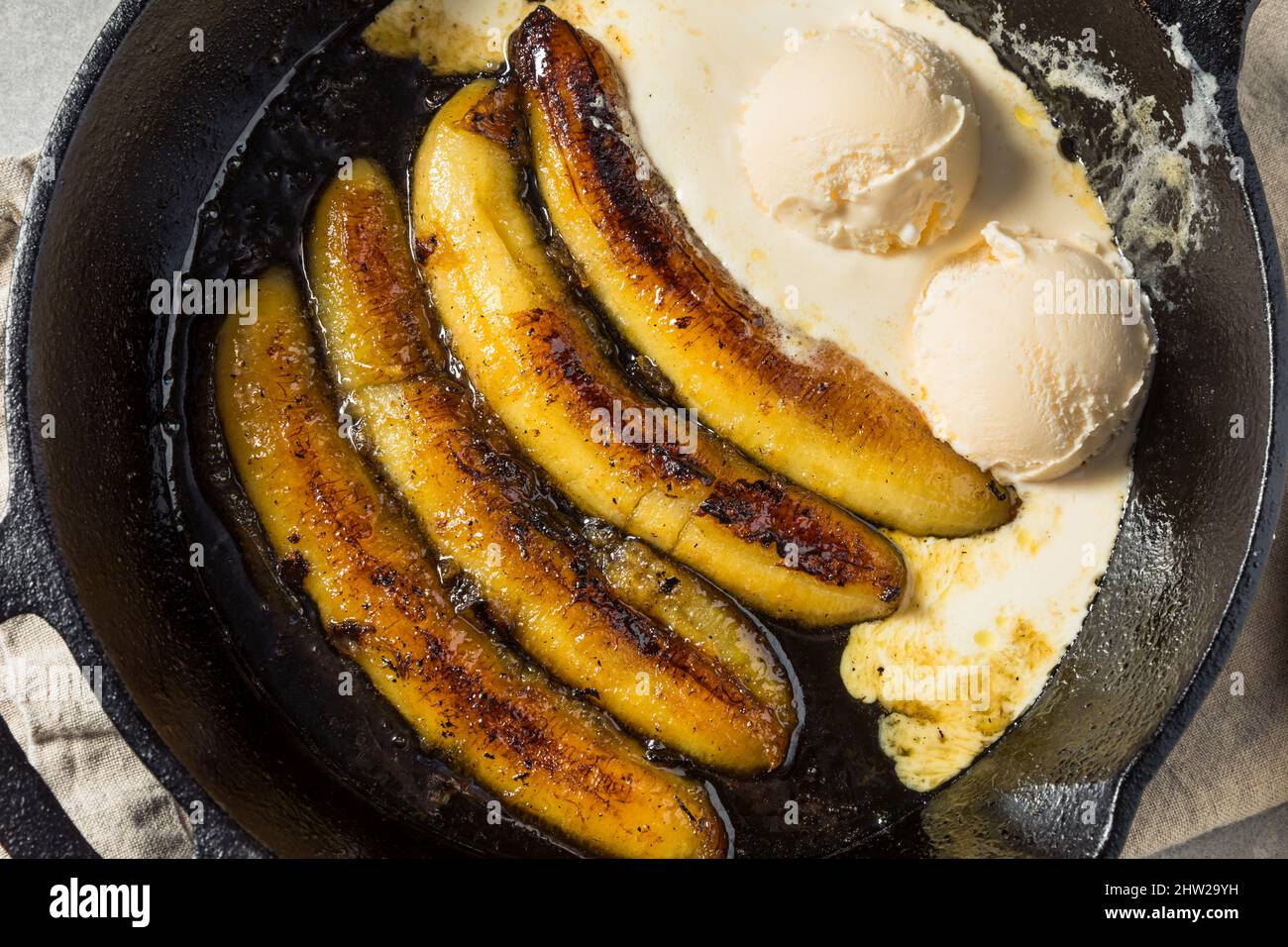 Homemade Sauteed Bananas Foster Dessert with Ice Cream Stock Photo Alamy