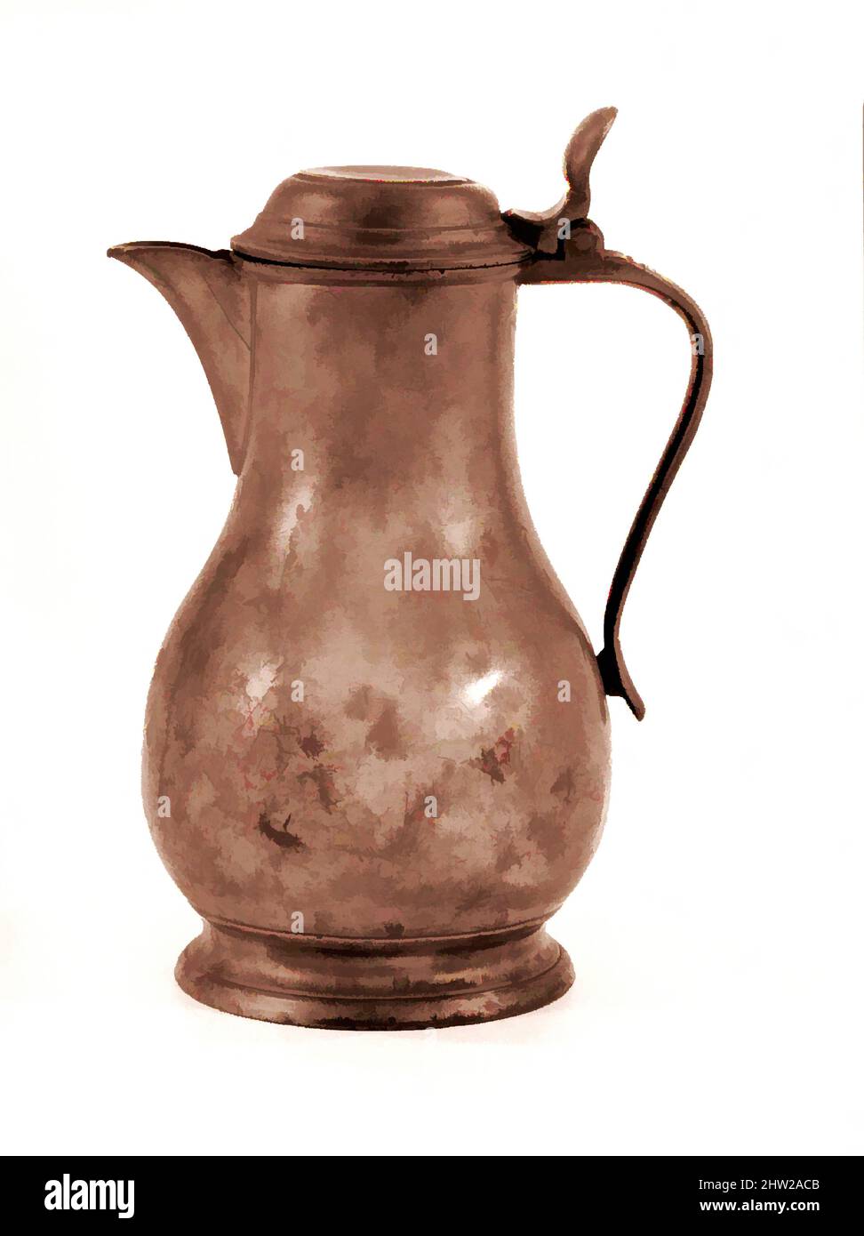 Art inspired by Pitcher, 1700–1800, Pewter, 9 3/4 x 7 1/4 in. (24.8 x 18.4 cm), Metal, After Frederick Bassett (1740–1800, Classic works modernized by Artotop with a splash of modernity. Shapes, color and value, eye-catching visual impact on art. Emotions through freedom of artworks in a contemporary way. A timeless message pursuing a wildly creative new direction. Artists turning to the digital medium and creating the Artotop NFT Stock Photo