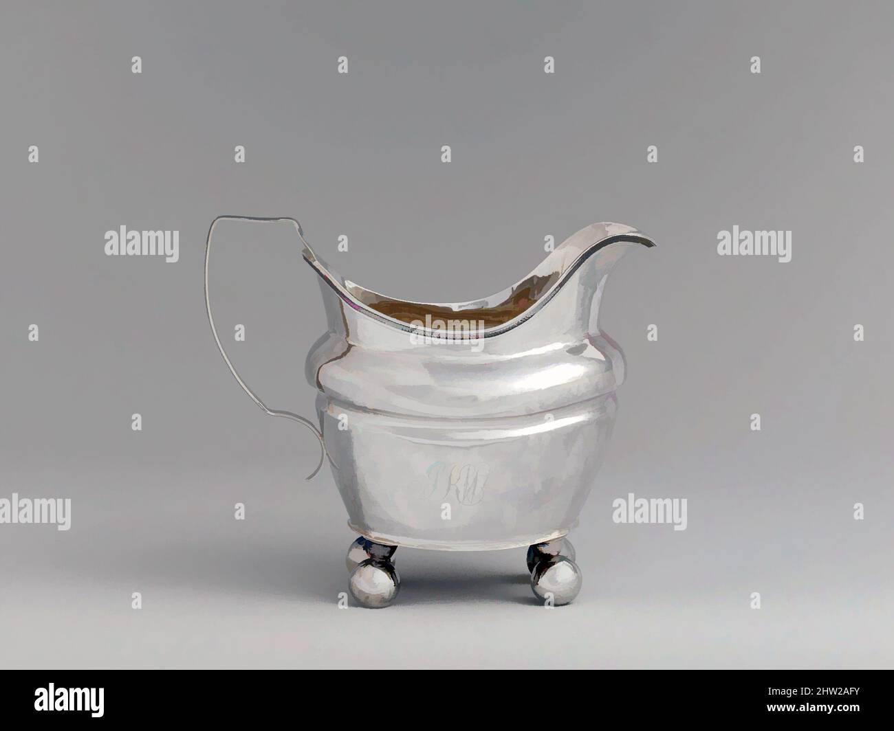 Art inspired by Creamer, 1810–30, Made in Albany, New York, United States, American, Silver, 5 1/2 x 6 5/8 in. (14 x 16.8 cm); 7 oz. 17 dwt. (243.4 g), Silver, Isaac Hutton (American, New York 1766–1855 Albany, New York, Classic works modernized by Artotop with a splash of modernity. Shapes, color and value, eye-catching visual impact on art. Emotions through freedom of artworks in a contemporary way. A timeless message pursuing a wildly creative new direction. Artists turning to the digital medium and creating the Artotop NFT Stock Photo