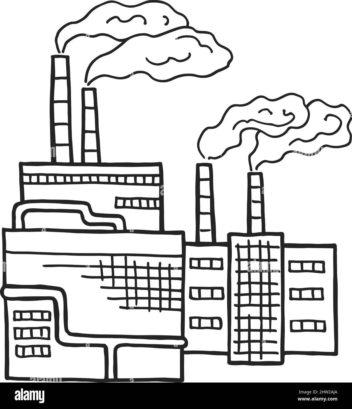 Smoking power plant. Industry building. Factory sketch Stock Vector
