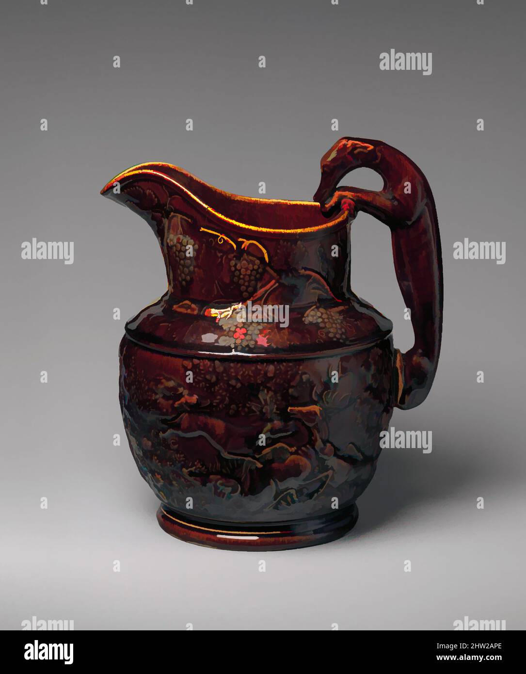 Art inspired by Pitcher, 1852–58, Made in Bennington, Vermont, United States, American, Mottled brown earthenware, H. 10 1/4 in. (26 cm), Ceramics, United States Pottery Company (1852–58, Classic works modernized by Artotop with a splash of modernity. Shapes, color and value, eye-catching visual impact on art. Emotions through freedom of artworks in a contemporary way. A timeless message pursuing a wildly creative new direction. Artists turning to the digital medium and creating the Artotop NFT Stock Photo