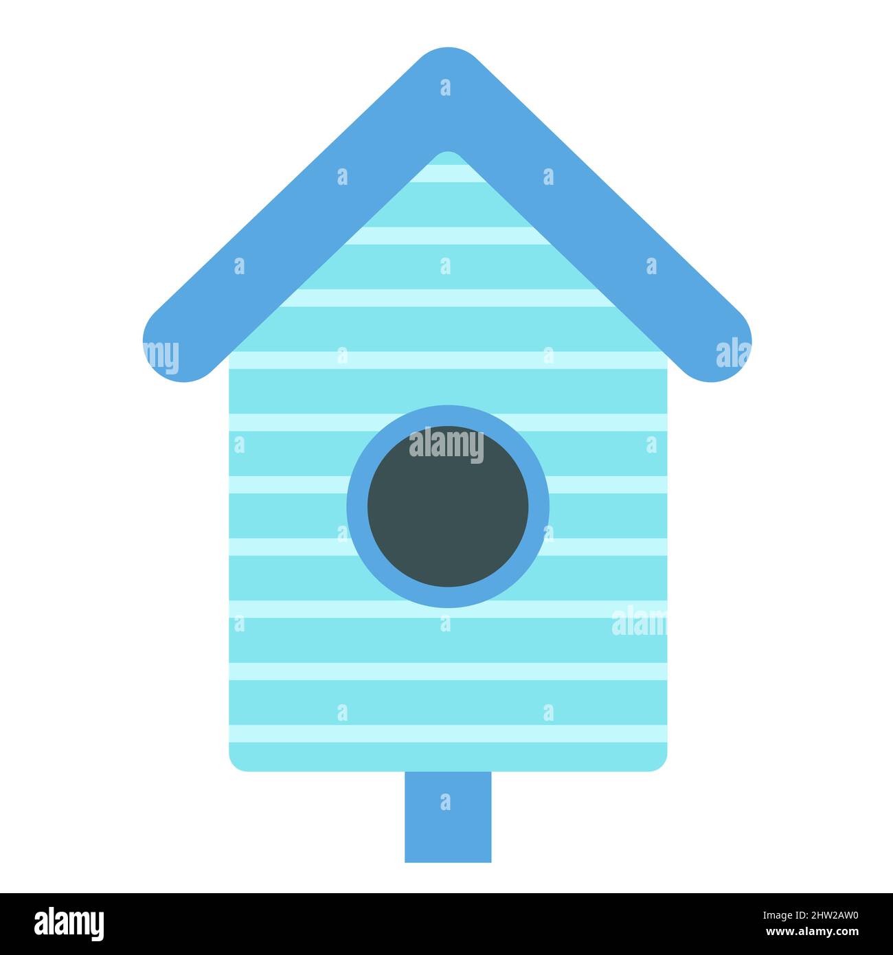 Blue bird house, cute illustration in cartoon flat style. Spring concept. Wooden bird feeder. Bird day, nature protection. Crafts made of wood and Stock Vector