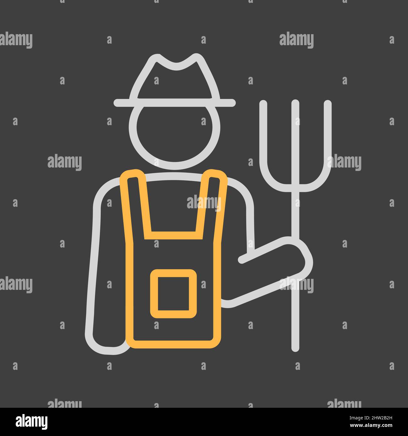 Farmer holding pitchfork vector icon. Graph symbol for agriculture ...