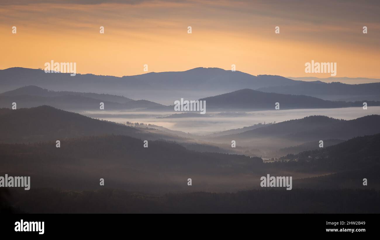 Sunset sky over the dark forested hills in summer - wallpaper ...