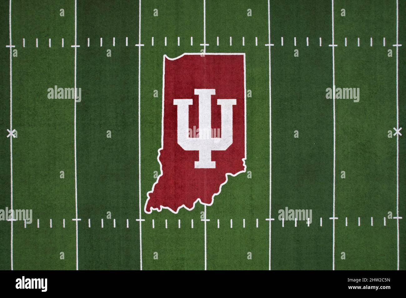The Indiana Hoosiers logo is seen at midfield of the Memorial Stadium