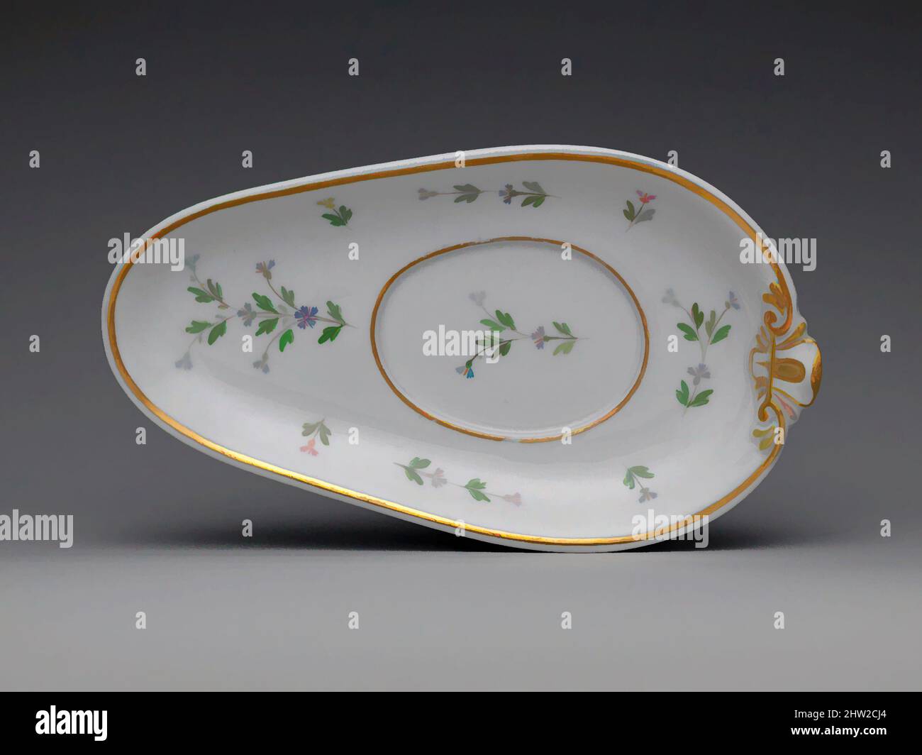 Art inspired by Sauceboat Plate, 1815–30, Made in Paris, France, French, Porcelain, 1 3/4 x 9 15/16 x 5 5/8 in. (4.4 x 25.2 x 14.3 cm), Ceramics, Classic works modernized by Artotop with a splash of modernity. Shapes, color and value, eye-catching visual impact on art. Emotions through freedom of artworks in a contemporary way. A timeless message pursuing a wildly creative new direction. Artists turning to the digital medium and creating the Artotop NFT Stock Photo