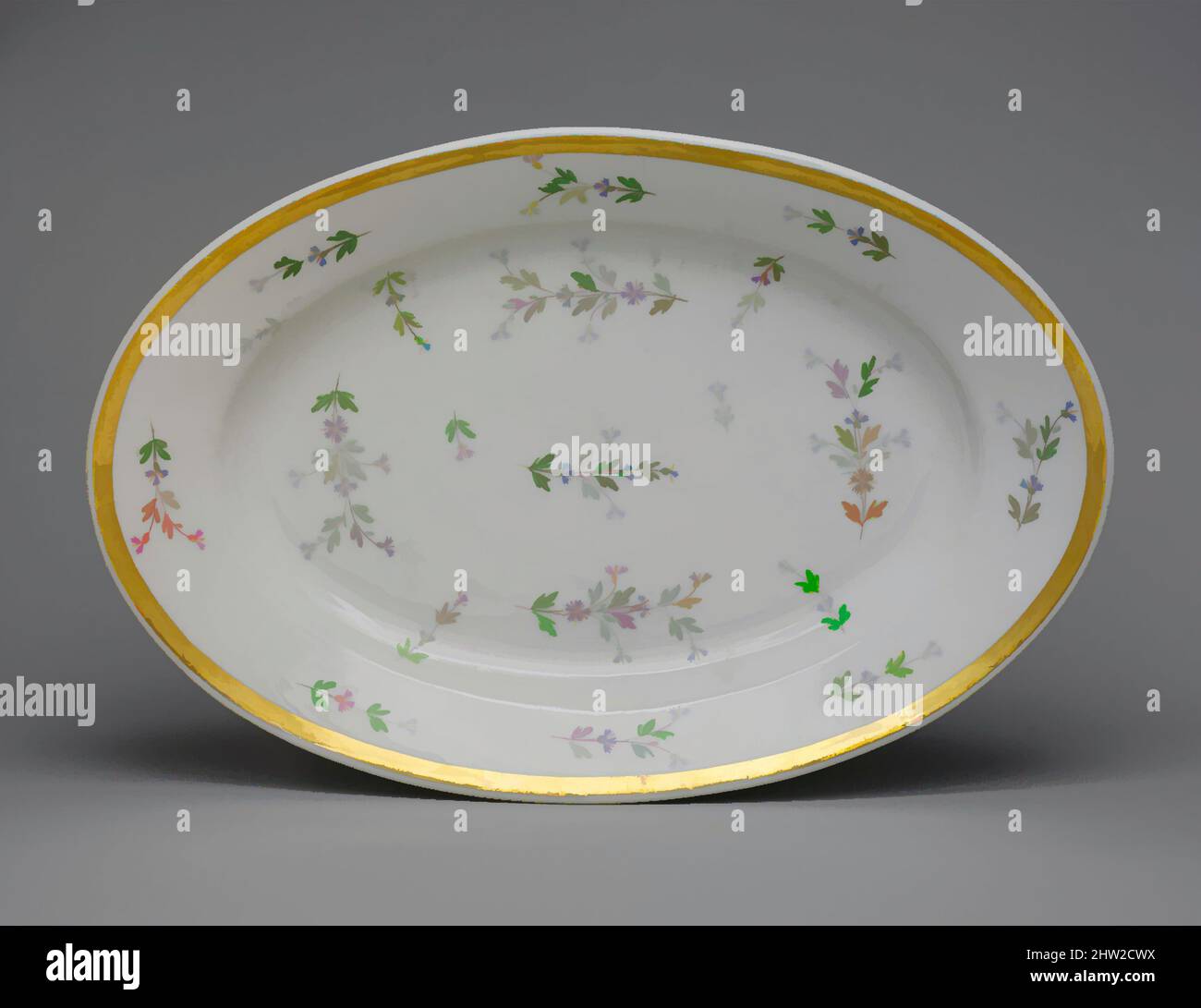 Art inspired by Platter, 1815–30, Made in Paris, France, French, Porcelain, 1 15/16 x 14 1/4 x 9 15/16 in. (4.9 x 36.2 x 25.2 cm), Ceramics, Classic works modernized by Artotop with a splash of modernity. Shapes, color and value, eye-catching visual impact on art. Emotions through freedom of artworks in a contemporary way. A timeless message pursuing a wildly creative new direction. Artists turning to the digital medium and creating the Artotop NFT Stock Photo