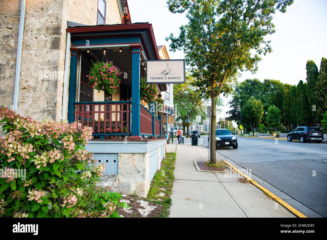 Streets and stores of Cedarburg, Wisconsin, USA. Cedarburg is a city in Ozaukee County