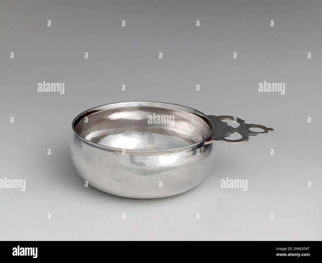 Art inspired by Porringer, 1730–1750, Made in New York, New York, United States, American, Silver, Overall: 2 1/4 x 7 3/8 in. (5.7 x 18.7 cm); 7 oz. 6 dwt. (227.5 g), Silver, Adrian Bancker (1703–1772, Classic works modernized by Artotop with a splash of modernity. Shapes, color and value, eye-catching visual impact on art. Emotions through freedom of artworks in a contemporary way. A timeless message pursuing a wildly creative new direction. Artists turning to the digital medium and creating the Artotop NFT Stock Photo